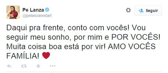 O vocalista e líder do grupo, Pedro Lanza, chegou a se manifestar pelo Twitter, pedindo apoio dos fãs em nova fase. Foto: Reprodução/Twitter.