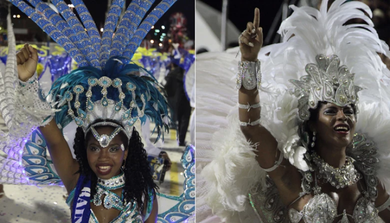 Rainha de bateria do Quinto, à esquerda, e rainha da Favela, à direita