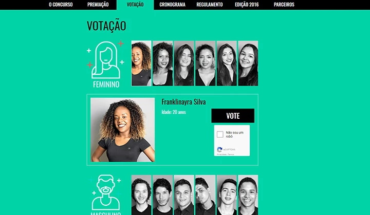 Clique na foto do seu candidato. Será aberta uma aba solicitando que você prove que não é um robô. Basta clicar confirmando.