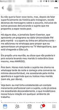 Relato da vítima.