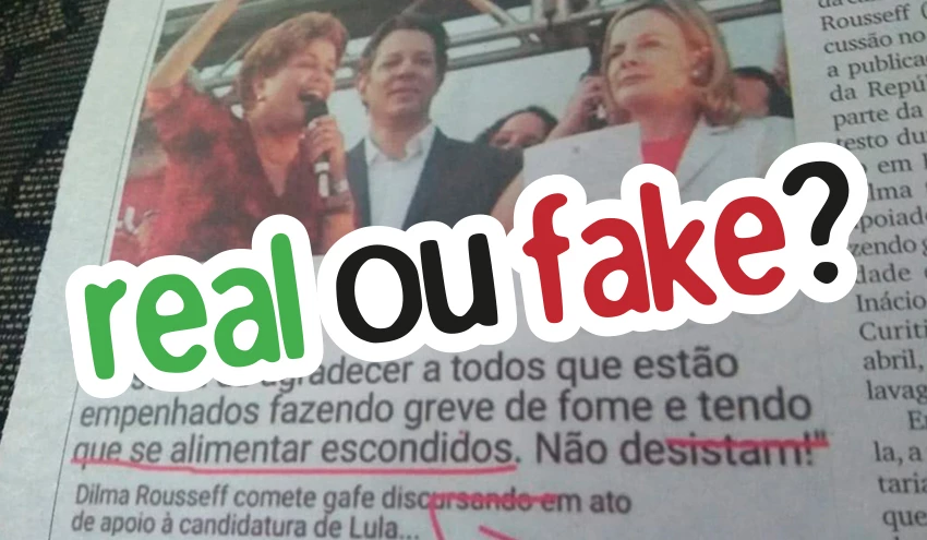 Suposta manchete de jornal com uma gafe da ex-presidente Dilma Rousseff. (Foto: Reprodução / Internet)
