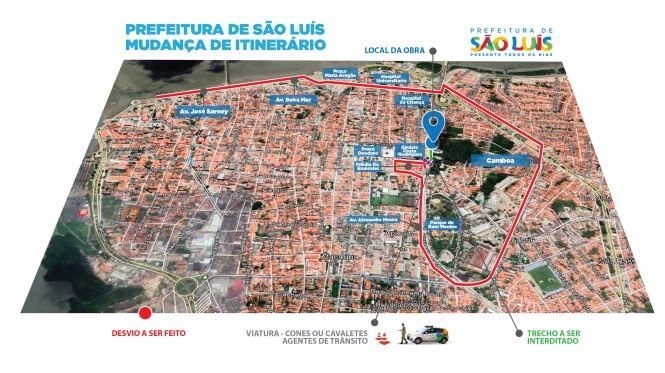 Mapa da alteração na área do Centro. Foto: Divulgação / Prefeitura.