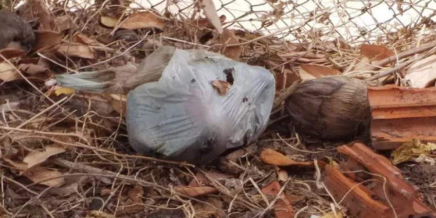 Feto encontrado dentro de sacola plástica em terreno baldio.