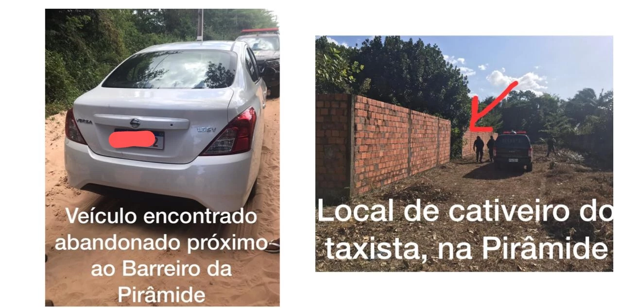 Imagens do carro, que foi encontrado abandonado, e do cativeiro do taxista divulgadas pela Secretaria de Segurança Pública do Maranhão (SSP-MA). (Foto: divulgação / SSP-MA)