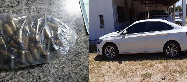 Munições e carro que estavam em posse dos suspeitos. (Foto: divulgação / SSP-MA)