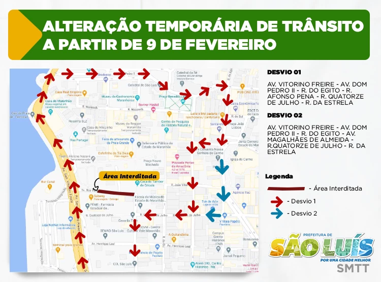 SMTT suspende acesso à Rua da Estrela por conta de obras no Reviver. / Foto: Divulgação/SMTT.