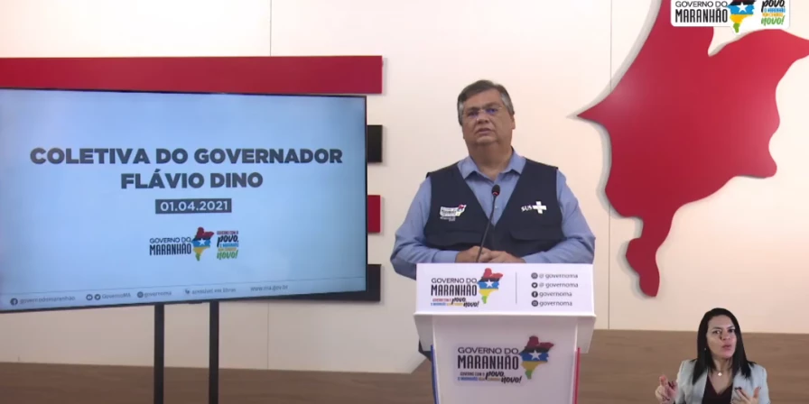 Governador Flávio Dino durante entrevista coletiva.
