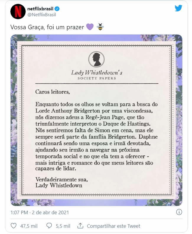Duque de Hastings, não participará da segunda temporada de “Bridgerton”