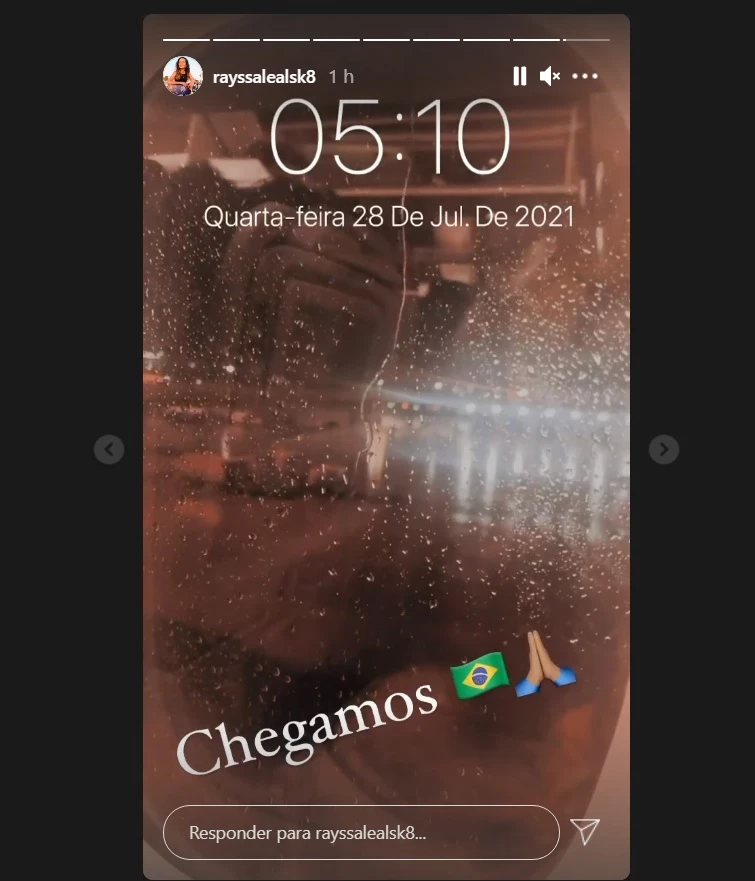 Em rede social, a skatista maranhense postou sobre a chegada. Foto: Reprodução/Rede social.