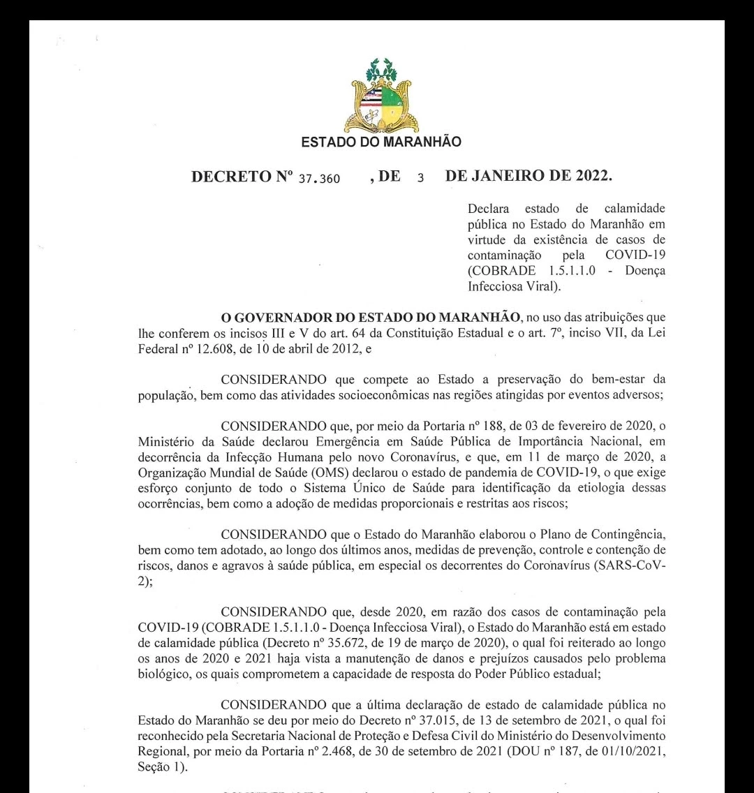 Trecho do decreto governamental
