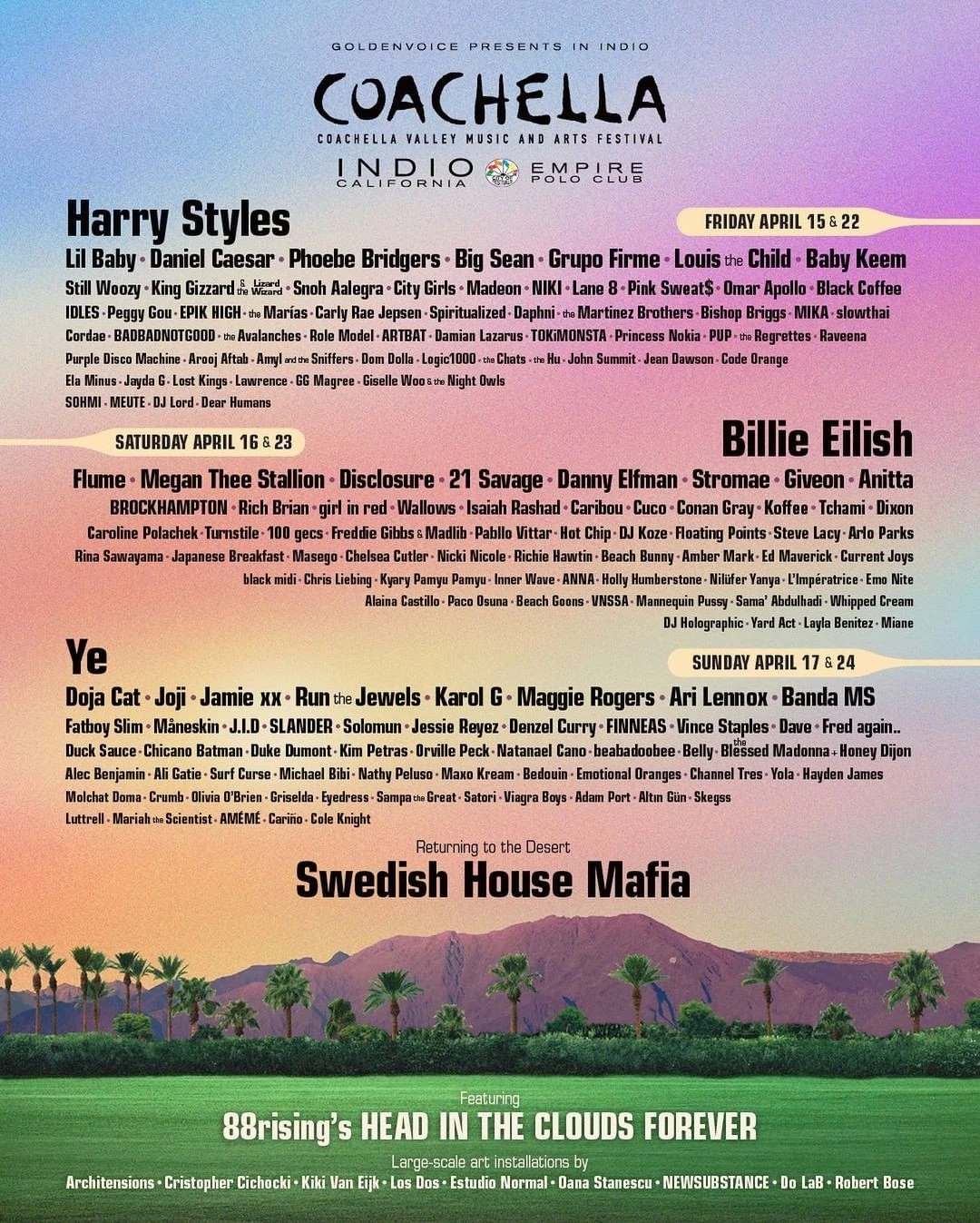 Lineup Coachella 2022. (Foto: Divulgação).