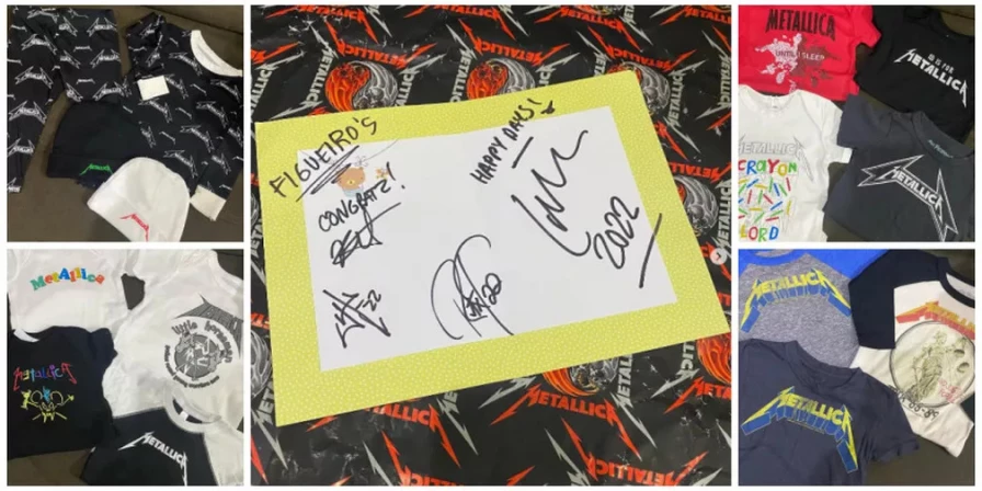 Integrantes do Metallica enviam presentes para bebê que nasceu durante show na banda no Brasil.