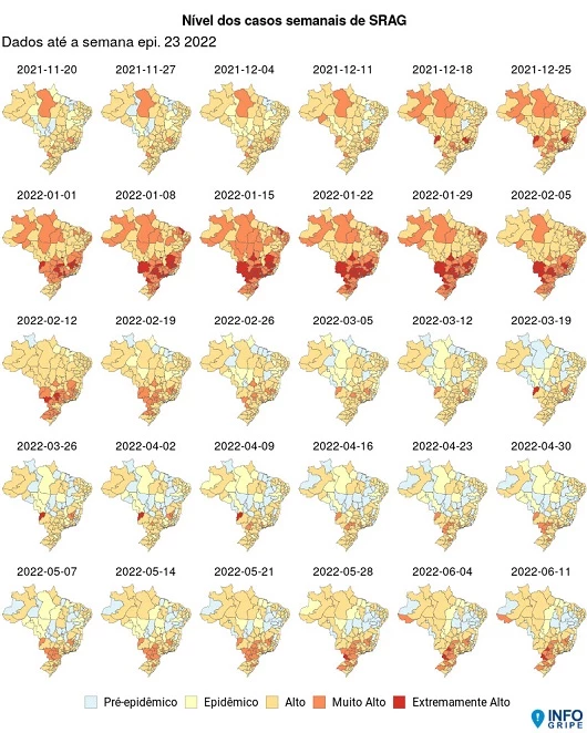 Os dados são até a semana 23 de 2022. (Foto: Divulgação / InfoGripe)