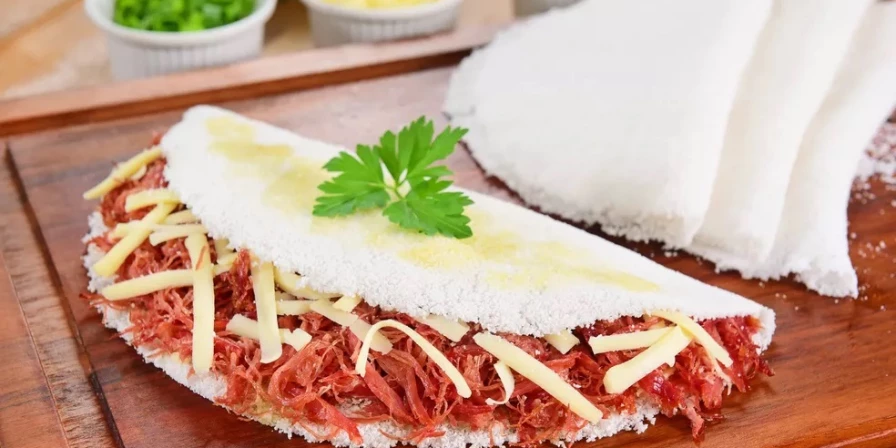 Tapioca de carne-seca é uma receita típica nordestina.