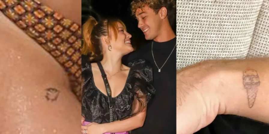 Larissa Manoela e André Luiz Frambach fazem tatuagem se homenageando.