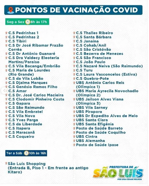 Pontos de vacinação contra a Covid-19 em São Luís. Foto: Reprodução/Redes sociais.