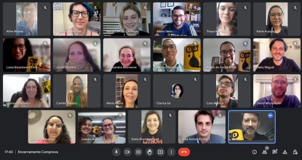 Captura de tela de reunião remota da equipe de editores e verificadores do Comprova. (Foto: Reprodução / Projeto Comprova)