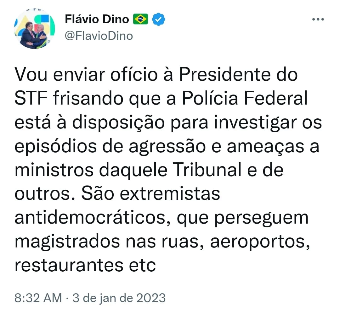 Flávio Dino quer investigação de pessoas que agredidem e ameaçam magistrados
