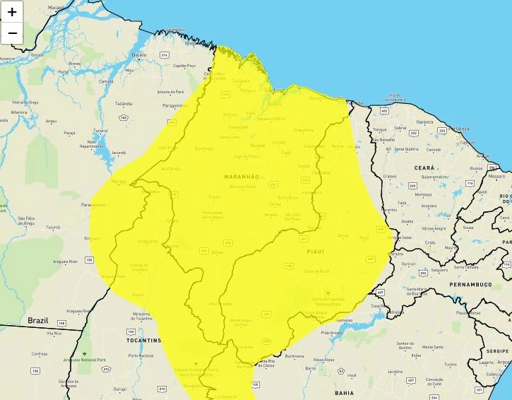 Alerta amarelo de chuvas foi lançado para o Maranhão. (Arte: Divulgação/Inmet)