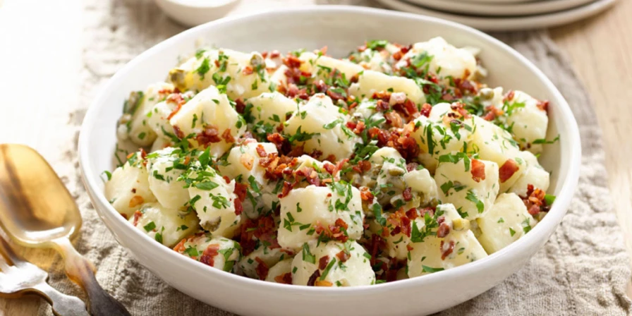 Aposte nessa salada feita com batatas cozidas picadas e bacon frito.