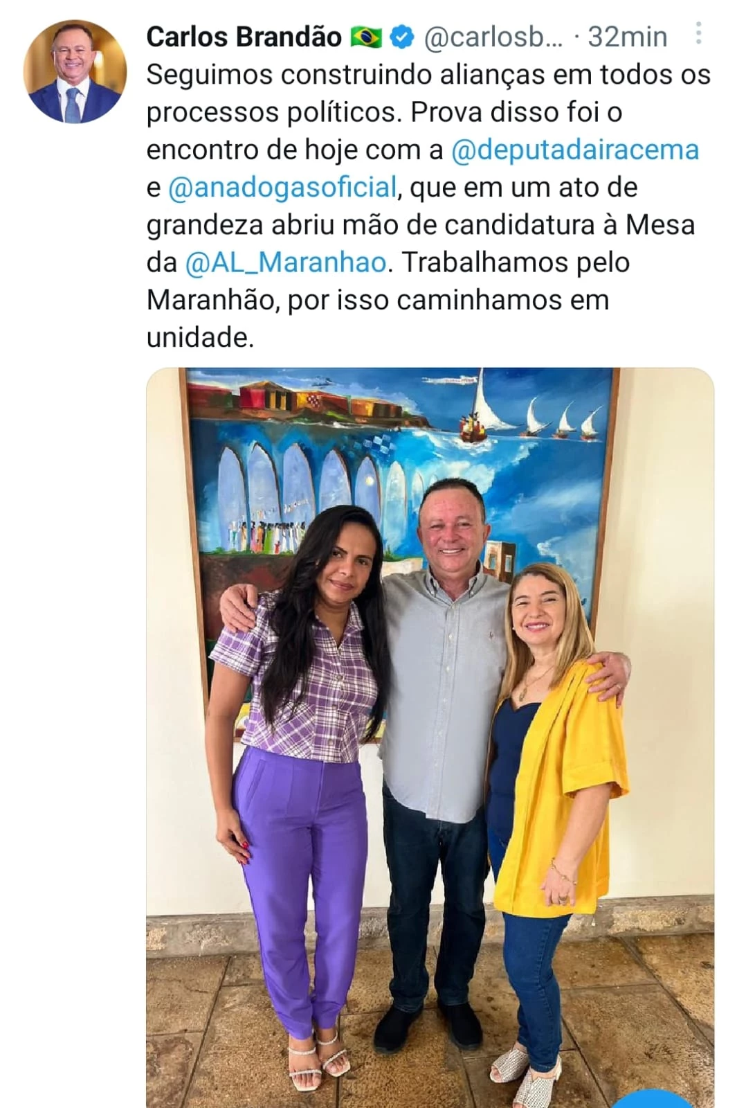 Carlos Brandão anunciou desistência de Ana do Gás da candidatura avulsa