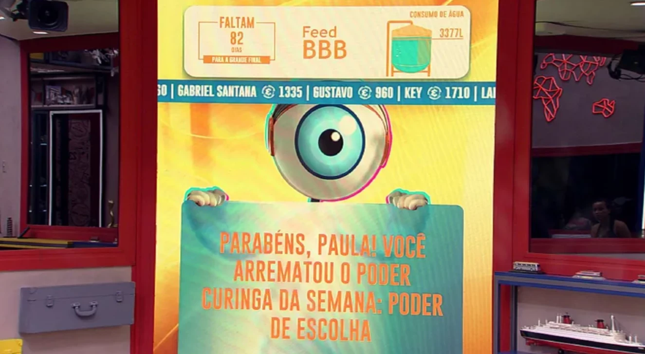 “Parabéns, Paula você arrematou o poder Curinga da semana: Poder de Escolha.” (Foto: Reprodução)
