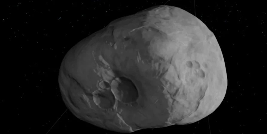 Representação artística do asteroide que pode colidar com a Terra em 2046.