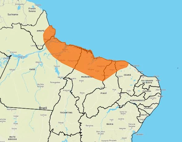 Alerta laranja de chuvas é lançado para o Maranhão. (Arte: Reprodução/Inmet)
