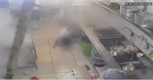 Câmeras de segurança flagram explosão de panela que matou cozinheira. Foto: Câmeras de segurança