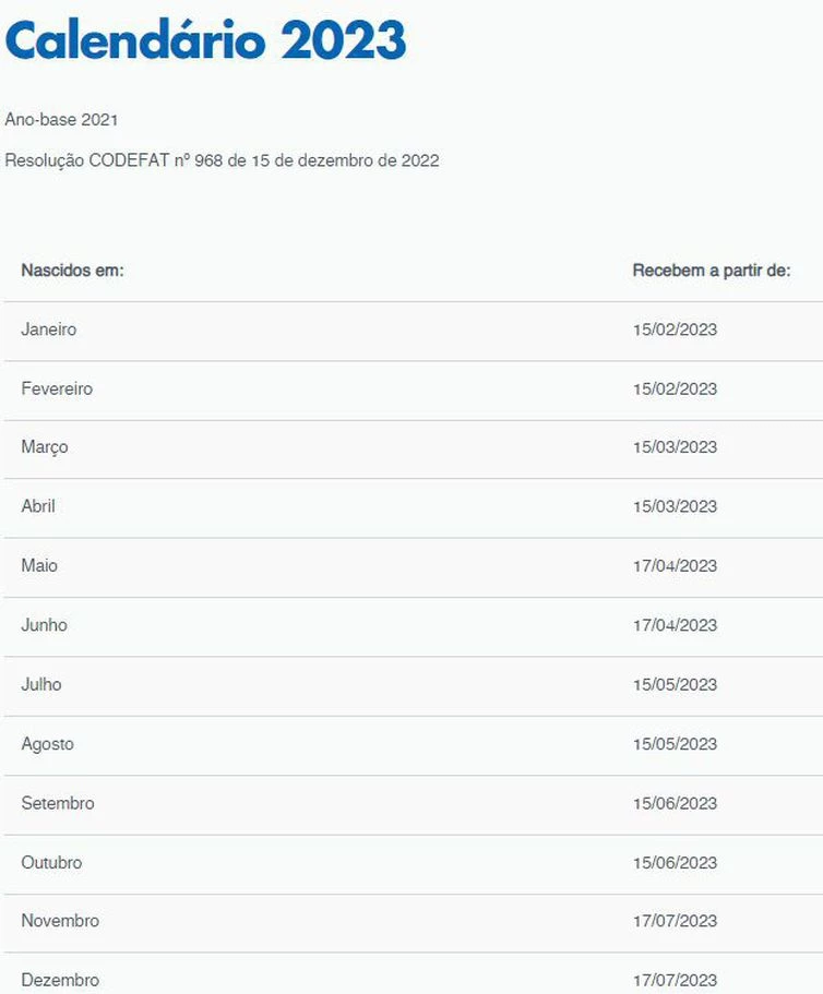 Calendário do Abono Salarial 2023. (Foto: Divulgação/ Caixa)