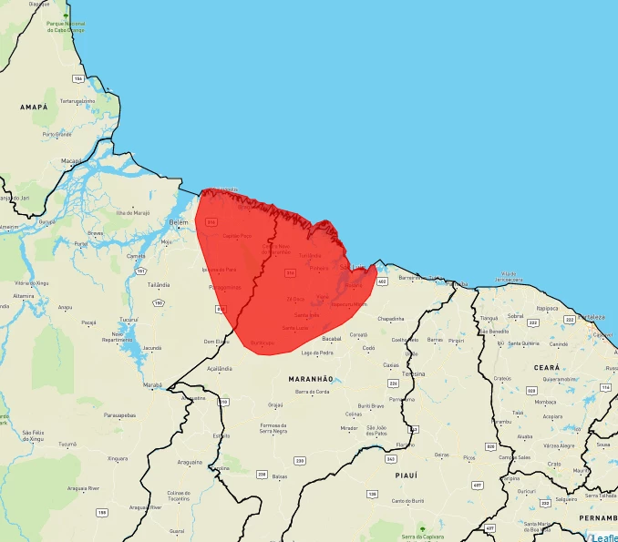 Inmet emite alerta vermelho para chuvas no Maranhão.