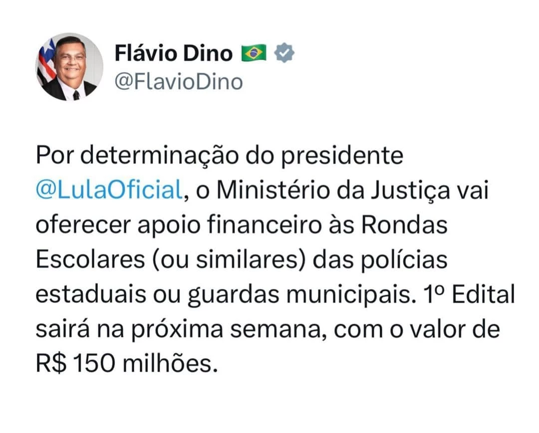 Flávio Dino anunciou ajuda financeira a estados e municípios para rondas escolares