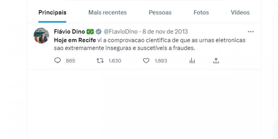 Flávio Dino chegou a afirmar ter visto comprovação científica de fragilidade das urnas eletrônicas
