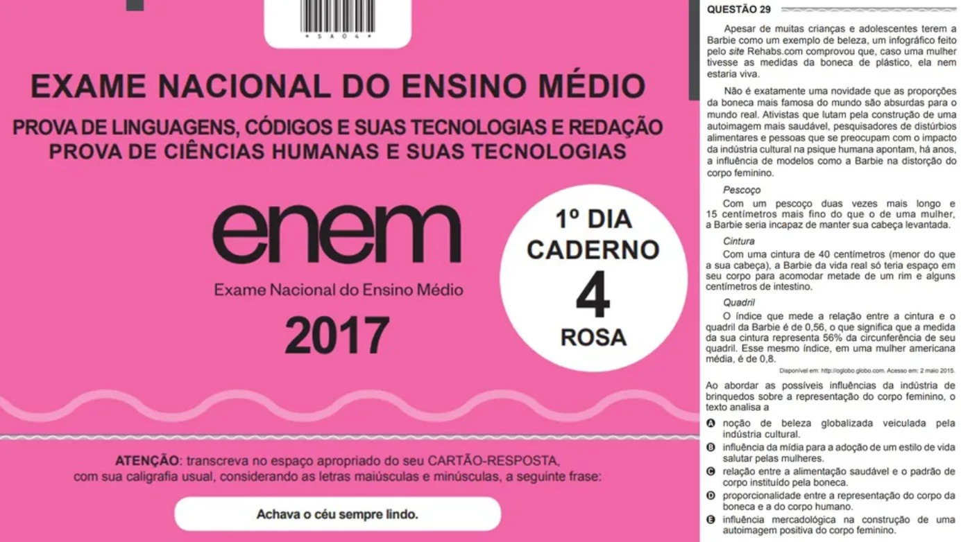 Enem 2017 teve questão sobre a Barbie. (Foto: Reprodução/Inep)