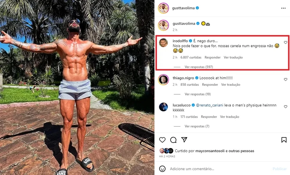 Comentário feito por Rodolffo na foto de Gusttavo Lima. (Foto: Reprodução / Instagram)