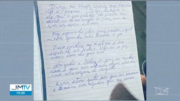 Carta assinada pelo PM. (Foto: Reprodução / TV Mirante)