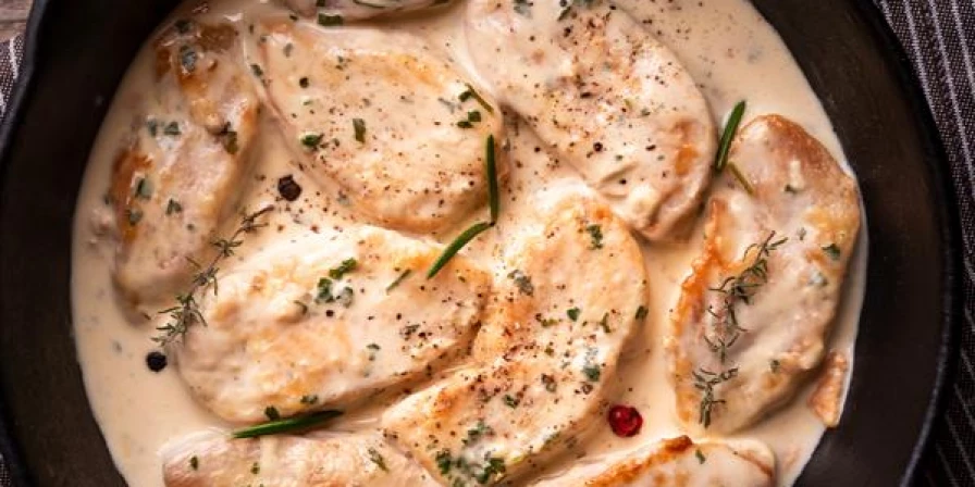 Filé de frango ao molho branco.