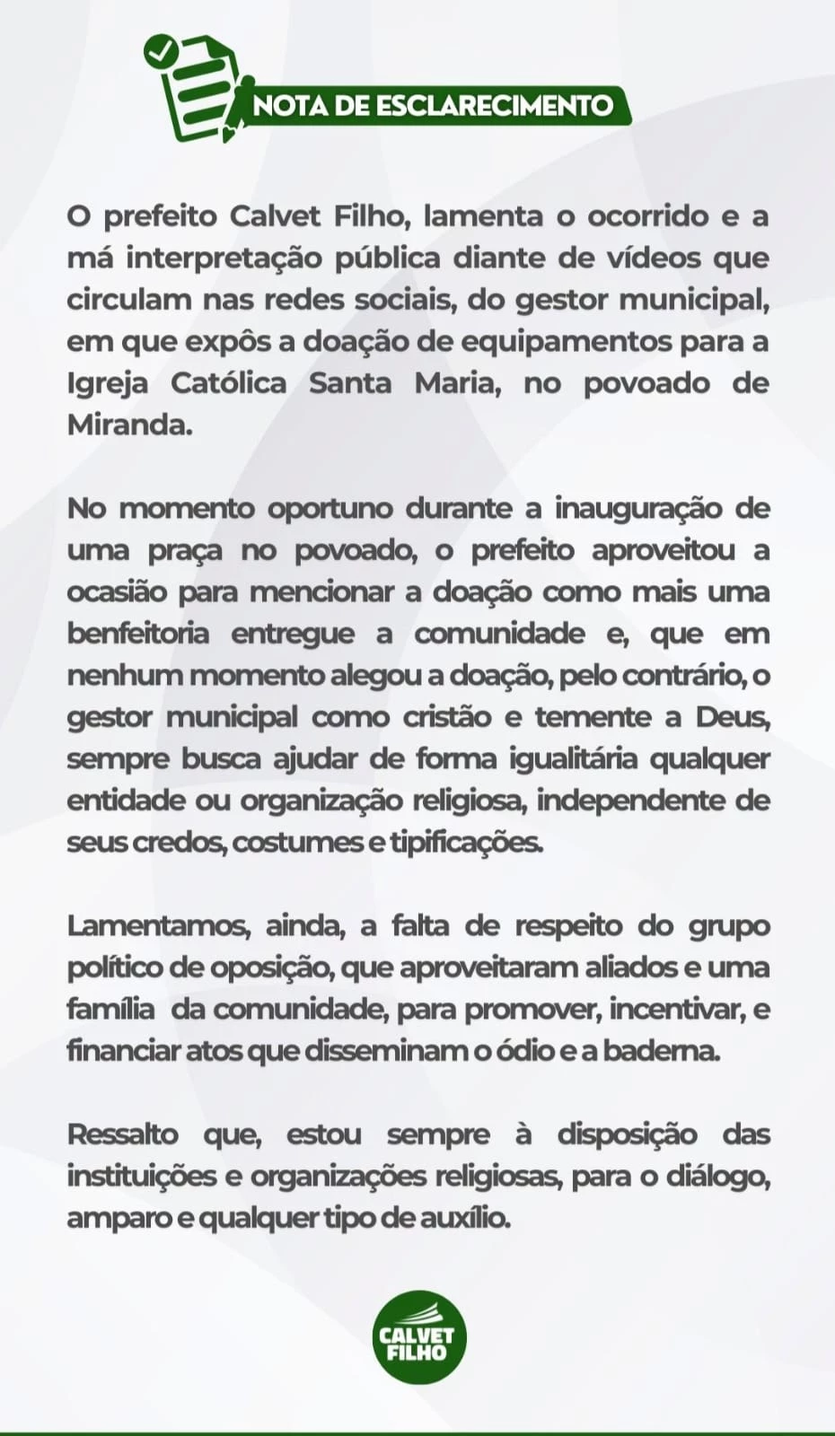 Nota prefeitura de Rosário