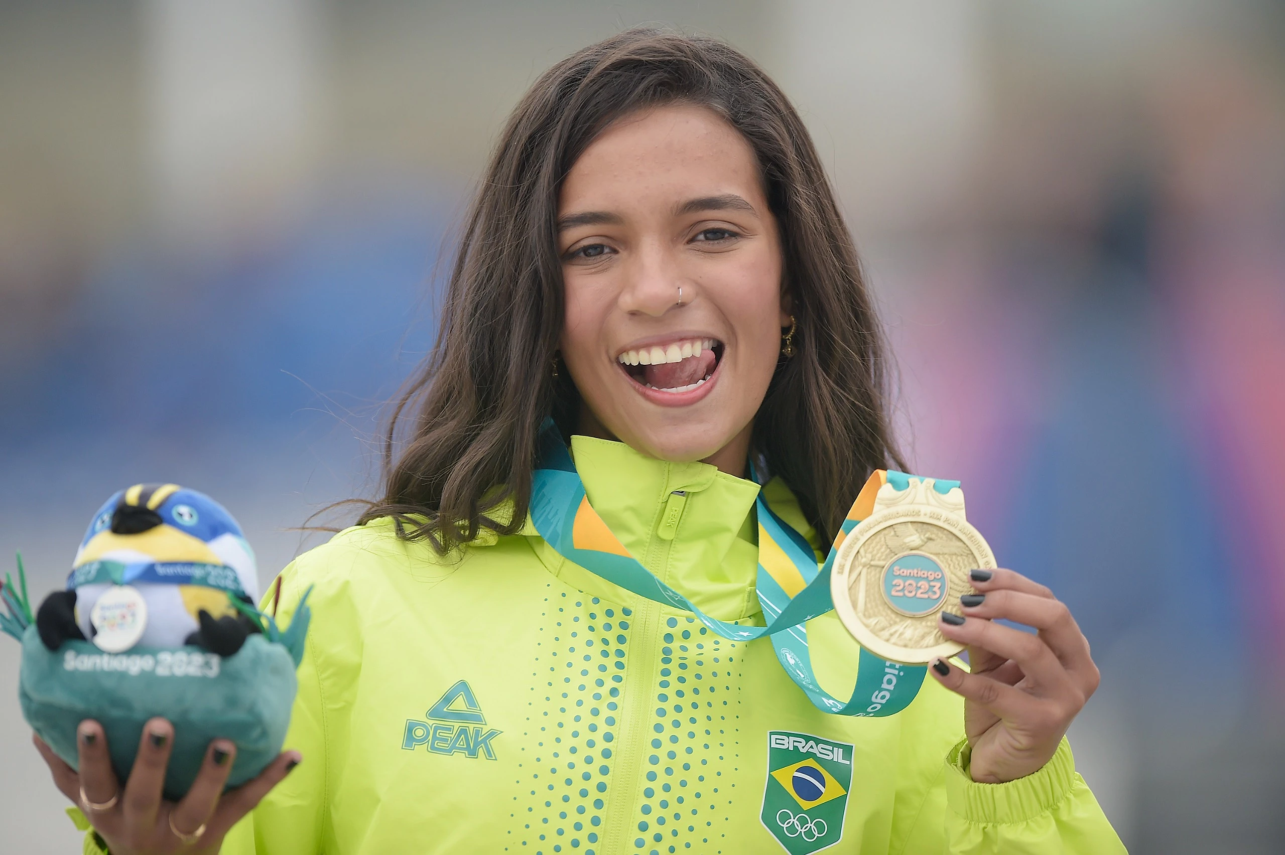 A maranhense Rayssa Leal conquistou a medalha de ouro no skate street do Pan. (Foto: Alexandre Loureiro/COB)