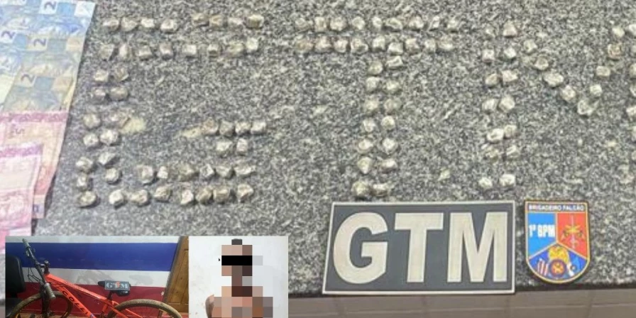 Droga apreendida com o suspeito.