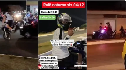 De acordo com as investigações, nessa segunda estavam reunidos cerca de 300 motoqueiros, que costumam sair pelas avenidas de São Luís. Foto: Reprodução