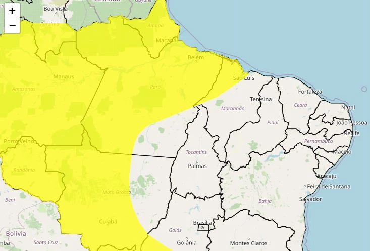 Alerta amarelo é lançado para São Luís e outras áreas do Maranhão. (Arte: Reprodução/Inmet)