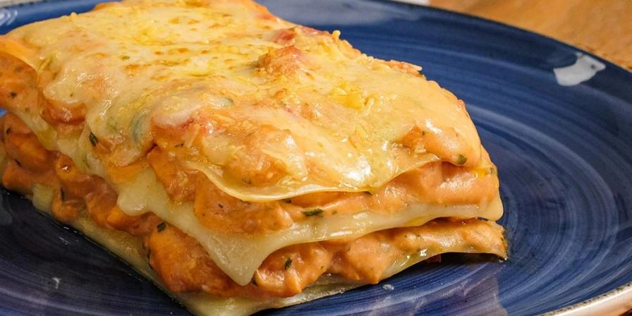 Lasanha de camarão.