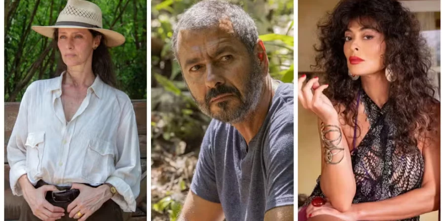Cândida (Maria Fernanda Cândido), José Inocêncio (Marcos Palmeira) e Jacutinga (Juliana Paes) estão em Renascer