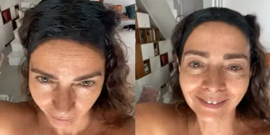 Claudia Ohana admite pintar a raiz do cabelo.