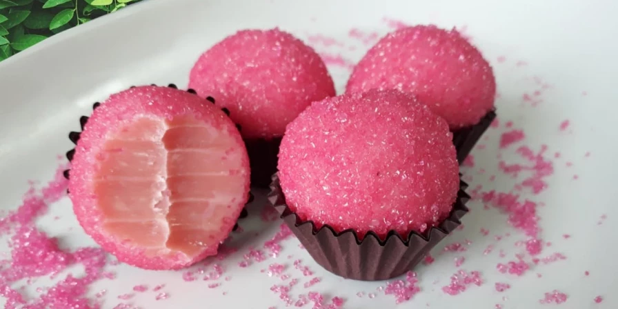 Brigadeiro rosa.