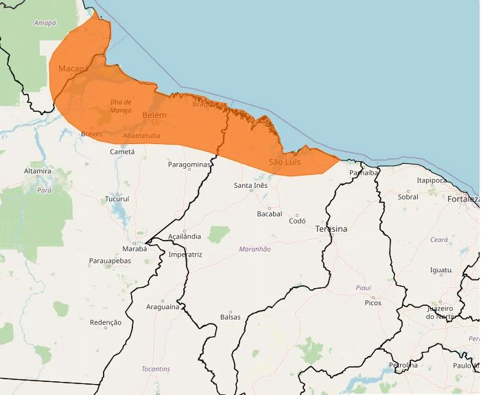 Litoral maranhense recebe alerta laranja de chuvas. (Arte: Inmet)