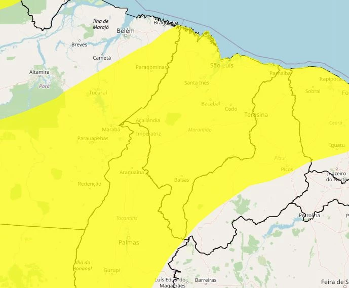 Inmet lança alerta amarelo de chuvas para o Maranhão. (Arte: Inmet)