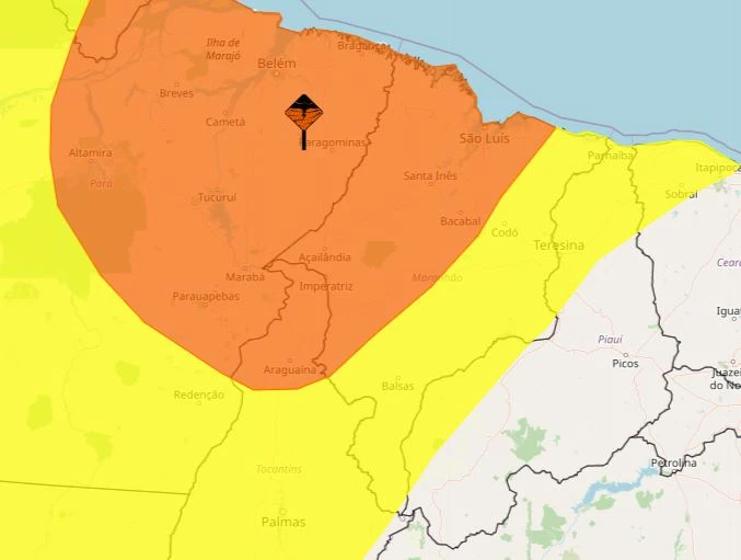 Alertas amarelo e laranja de chuvas intensas no Maranhão. (Arte: Inmet)