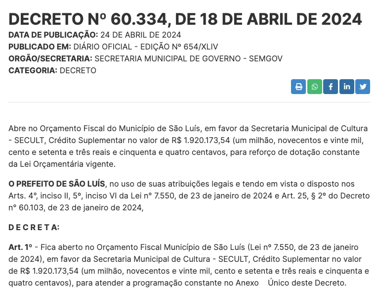 Cr'dito suplementar foi aberto um dia antes da assinatura de aditivo